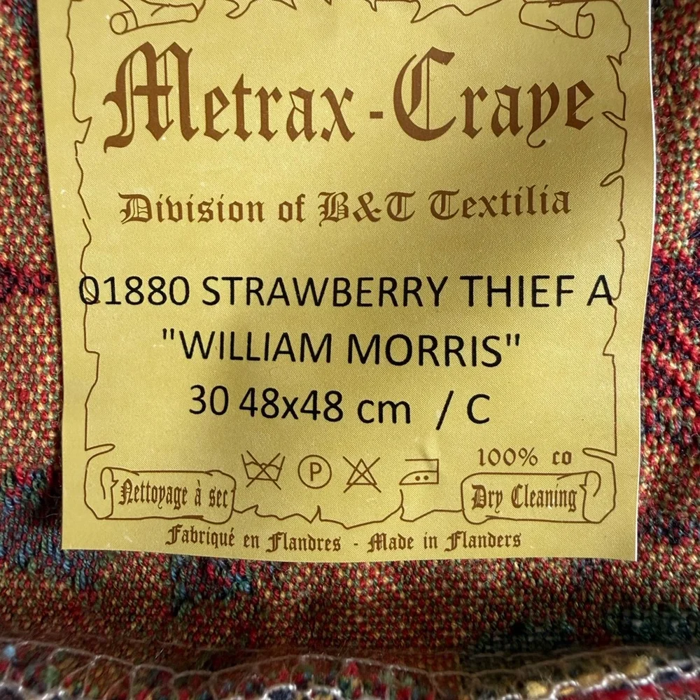 Metrax Craye William Morris Strawberry Thief Tapestry Pillow Cover 48cm Belgian